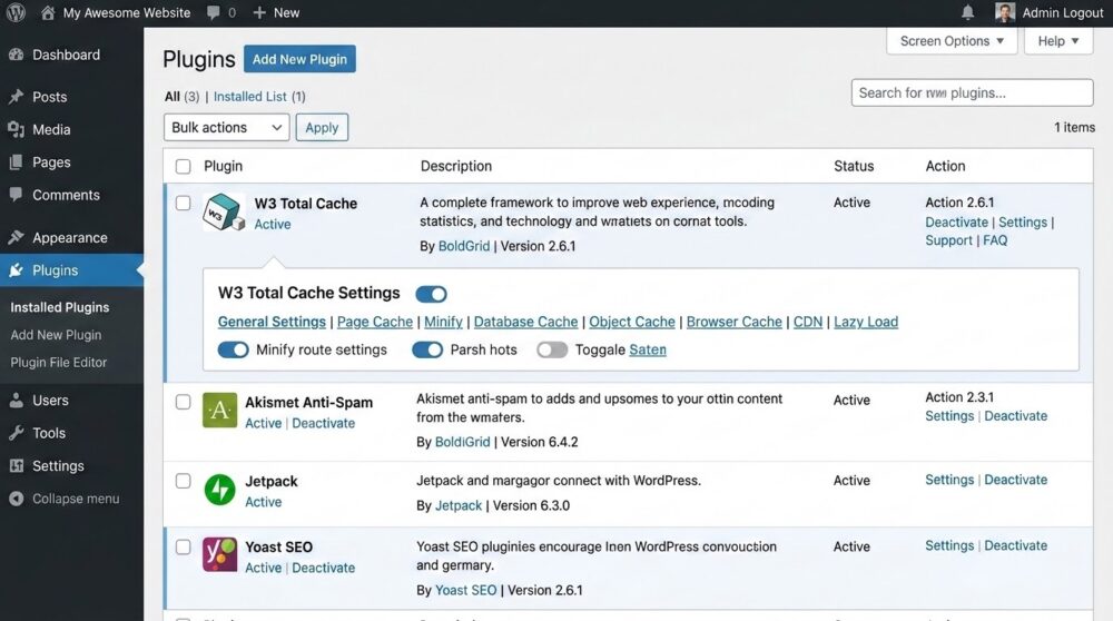 WordPressの管理画面プラグイン一覧の画像