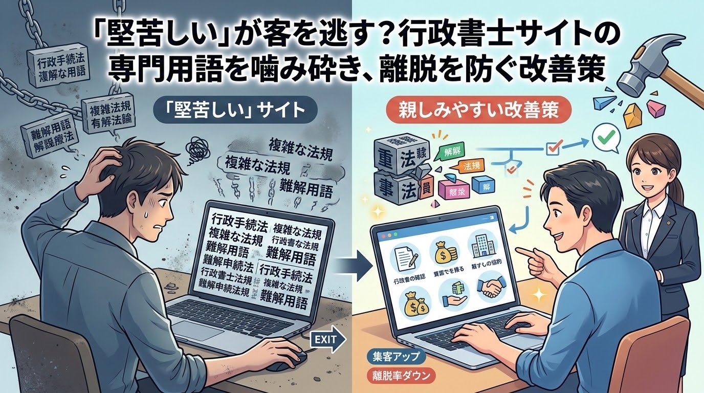堅苦しいが客を逃す？行政書士サイトの専門用語を噛み砕く比較